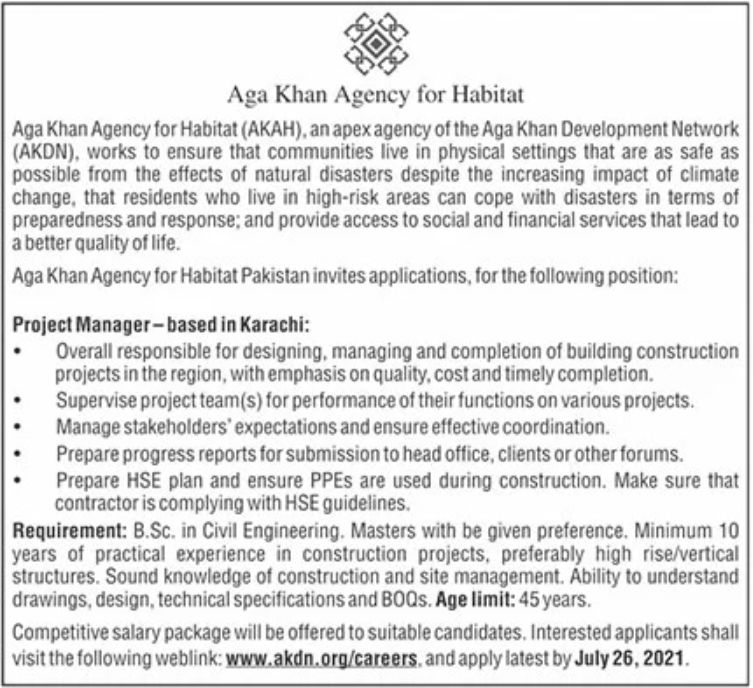 Aga Khan Agency for Habitat AKAH Jobs July 2021