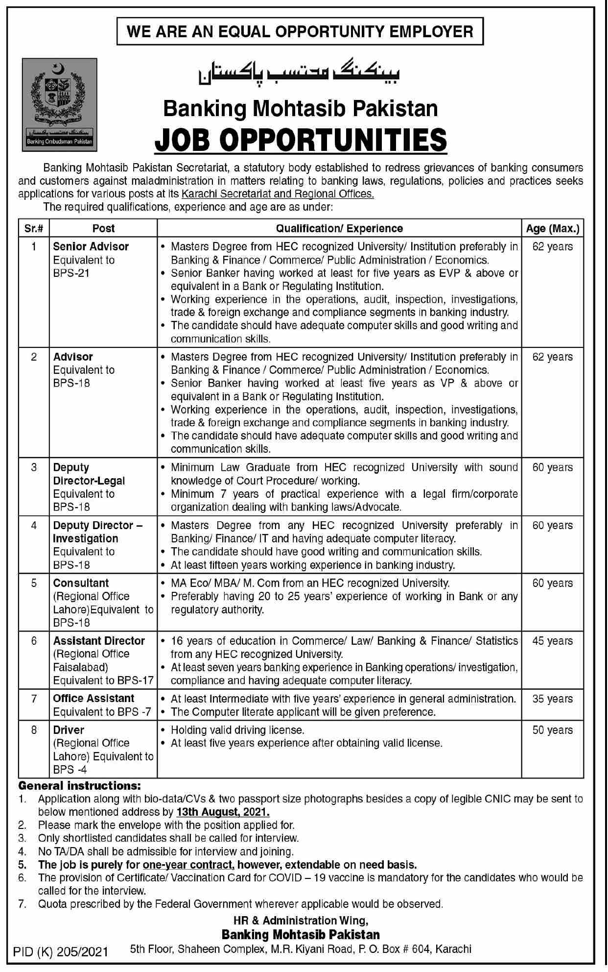 Bankint Mohtasib Pakistan Karachi Jobs July 2021