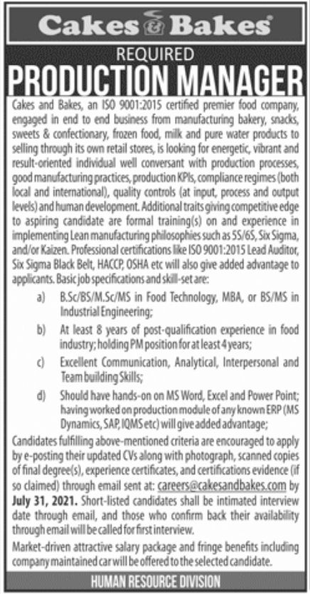 Cakes & Bakes Jobs July 2021
