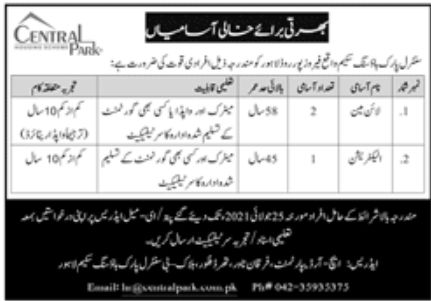 Central Park Housing Scheme Jobs July 2021