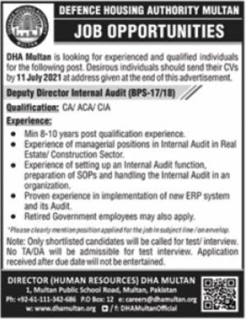 DHA Multan Jobs July 2021