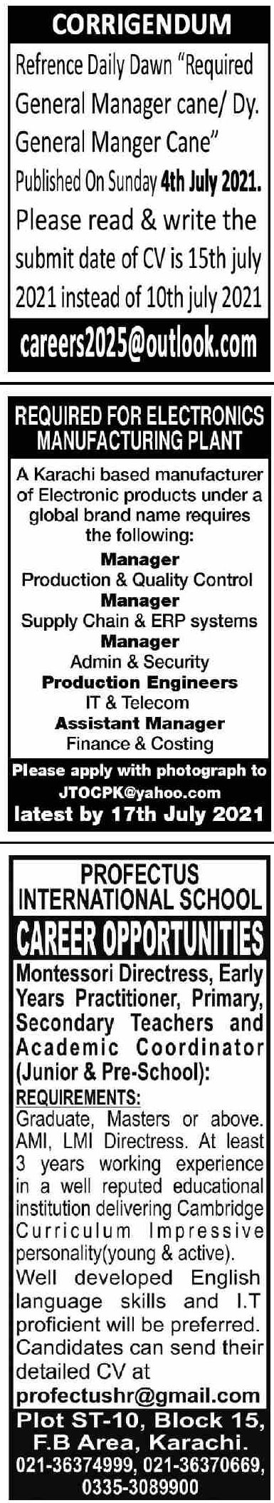 Dawn Newspaper Jobs 11 July 2021