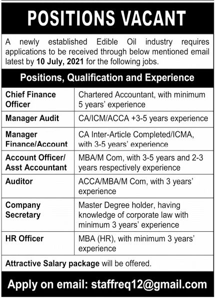 Edible Oil Industry Jobs July 2021