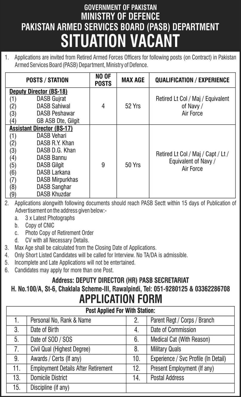 Government of Pakistan Ministry of Defence Jobs July 2021