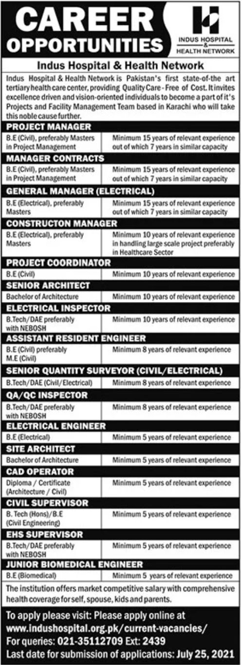 Indus Hospital & Health Network Jobs July 2021