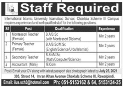 International Islamic University Islamabad Jobs July 2021