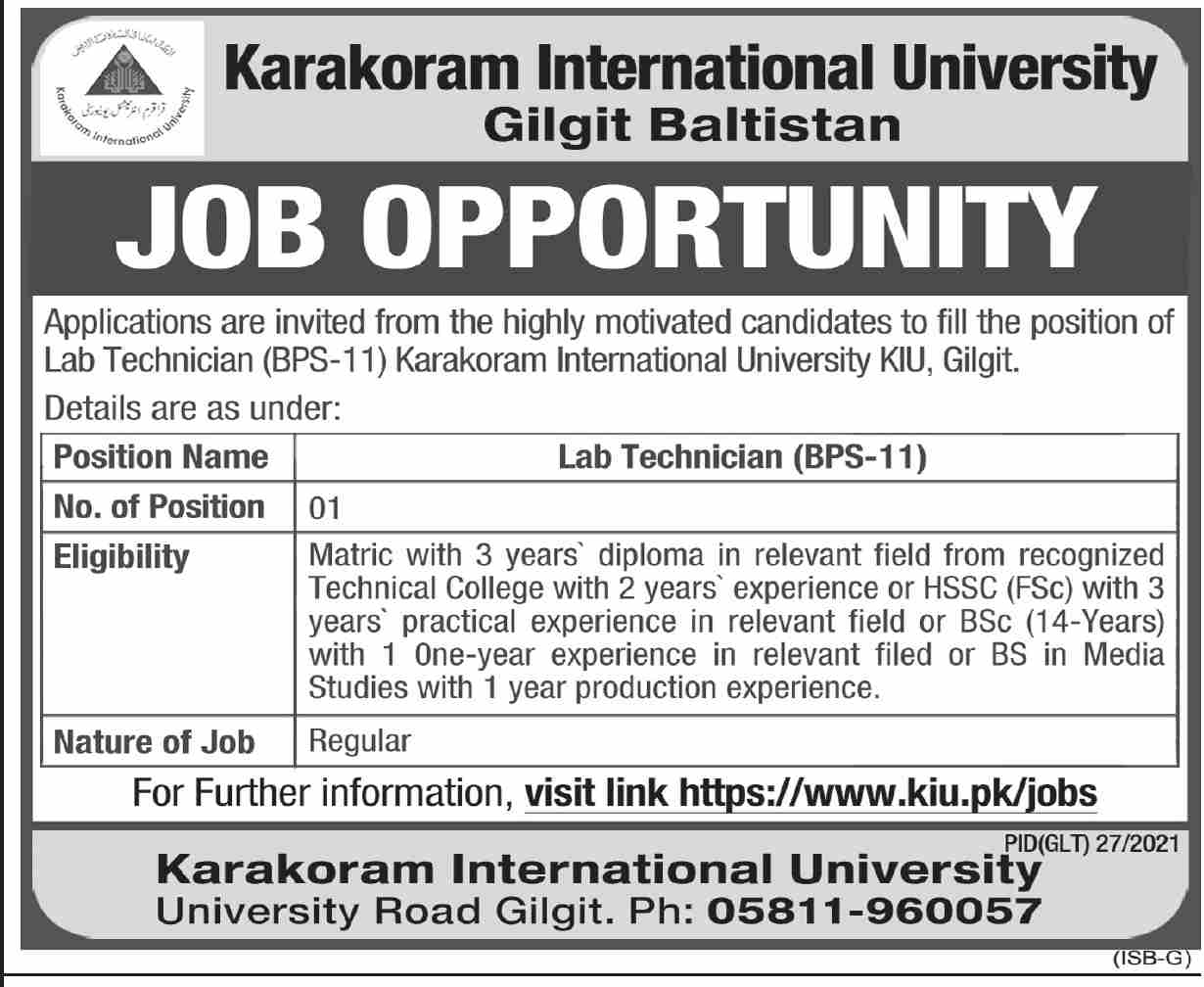 Karakoram International University Jobs July 2021