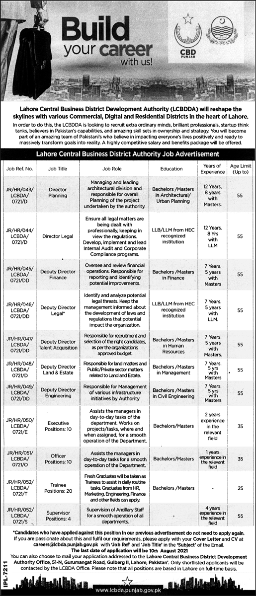 Lahore Central Business District Development Authority (LCBDDA) Jobs July 2021