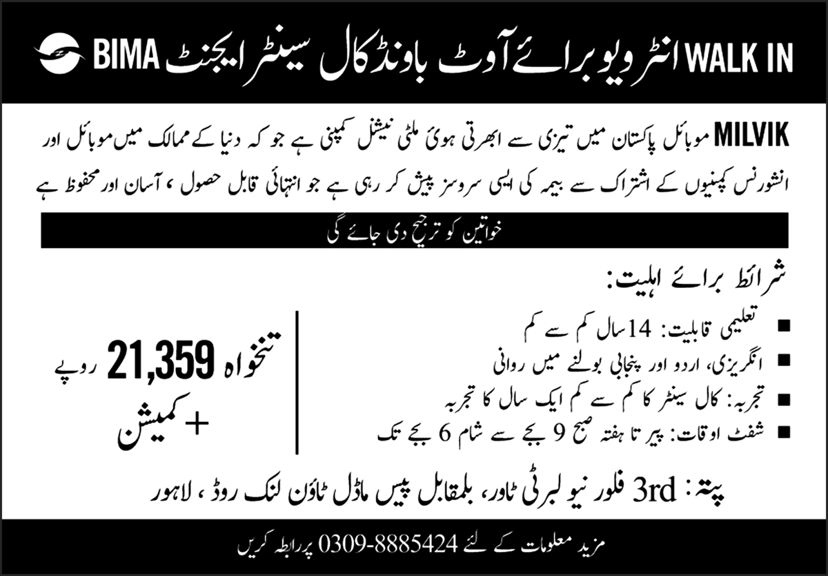 MILVIK Mobile Pakistan Jobs July 2021