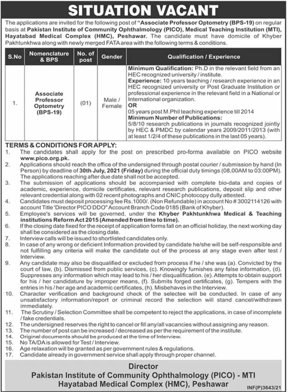 Medical Teaching Institution MTI Peshawar Jobs July 2021