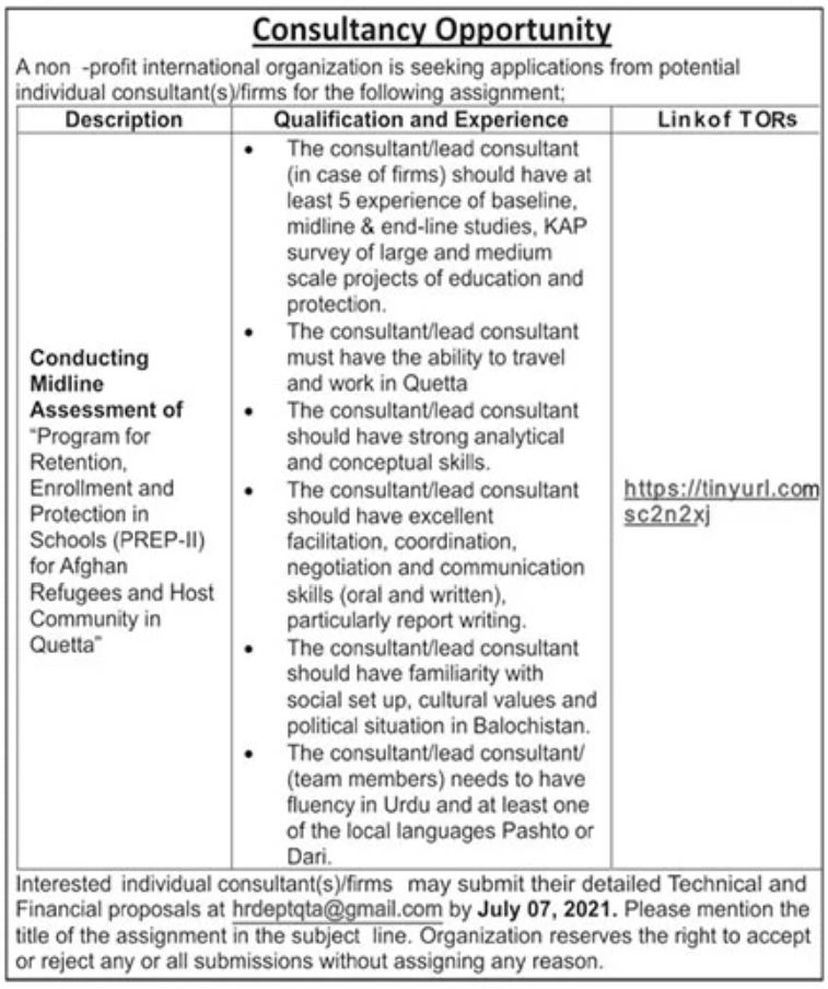 Non-Profit International Organization Jobs June 2021