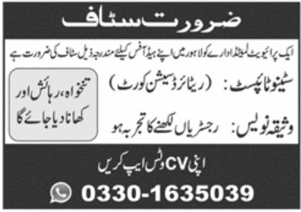 Private Limited Sector Lahore Jobs July 2021