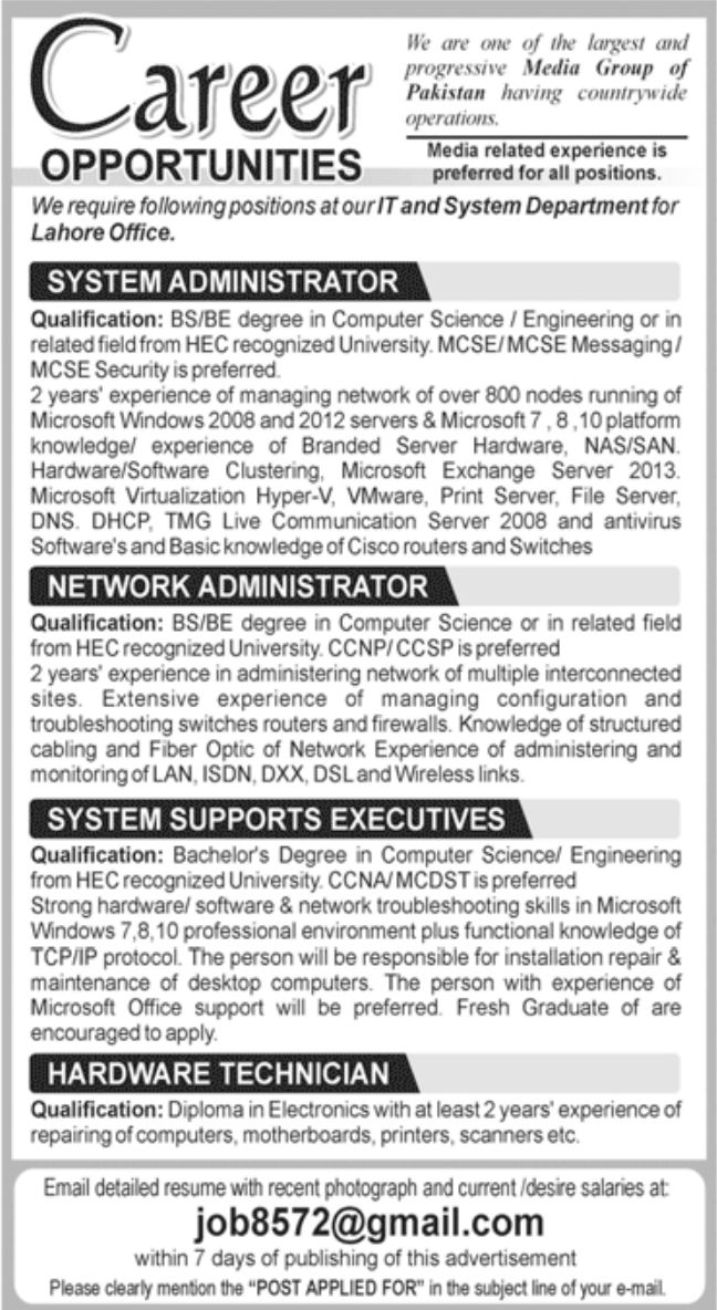 Progressive Media Group Lahore Jobs July 2021