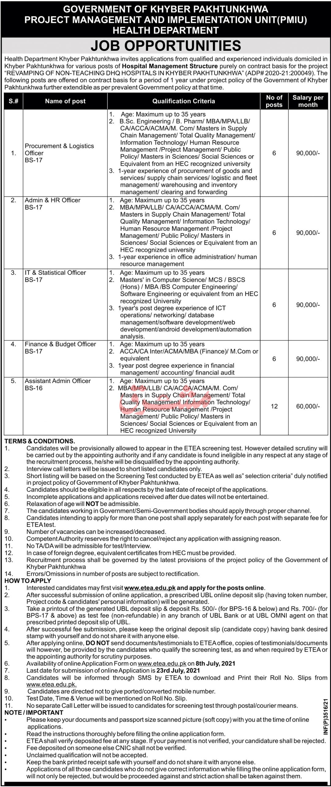 Project Management and Implementation Unit PMU Jobs July 2021