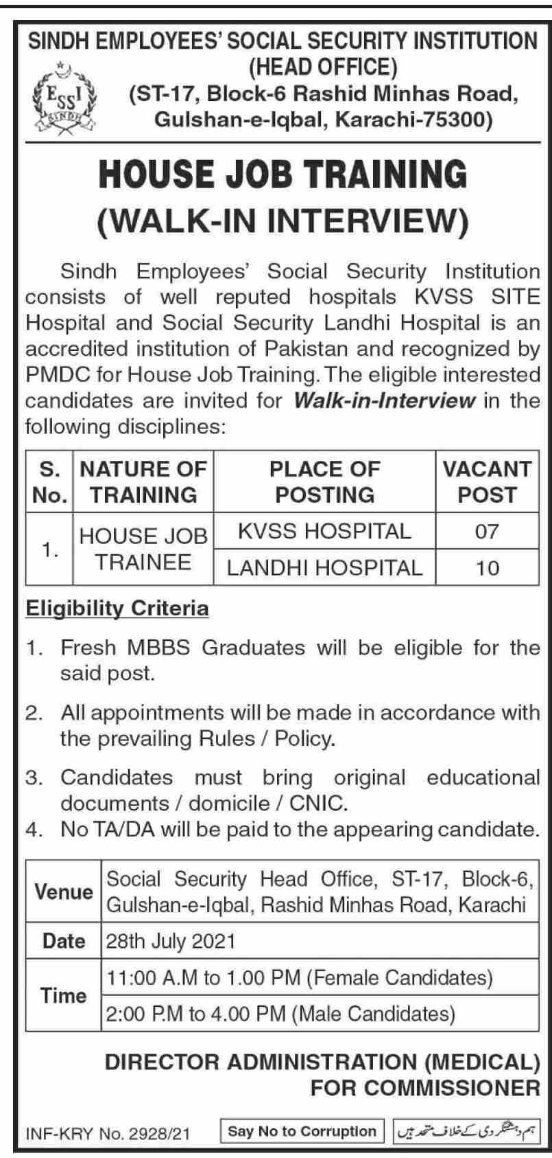 Sindh Employees Social Security Institution SESSI Karachi Jobs July 2021