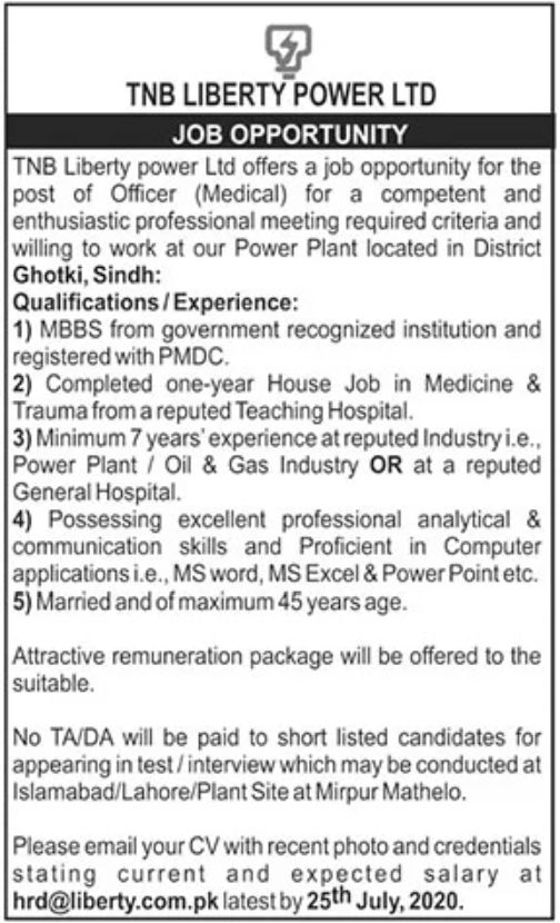 TNB Liberty Power Ltd Jobs July 2021