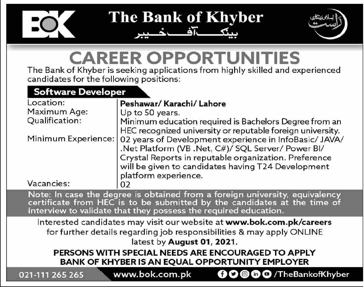 The Bank of Khyber Jobs July 2021