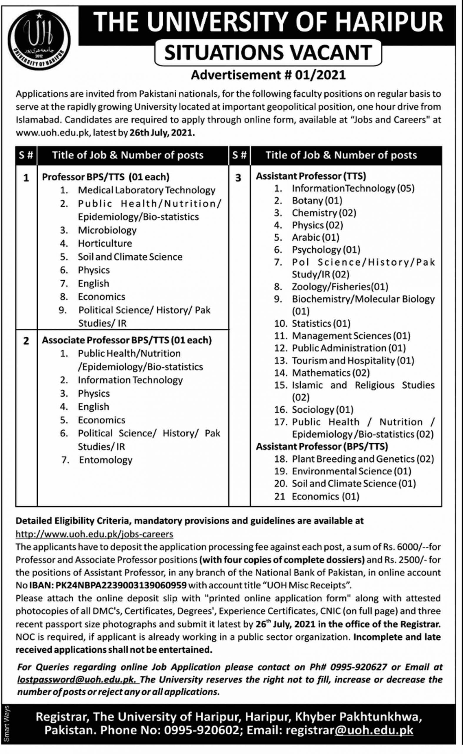 The University of Haripur Jobs July 2021