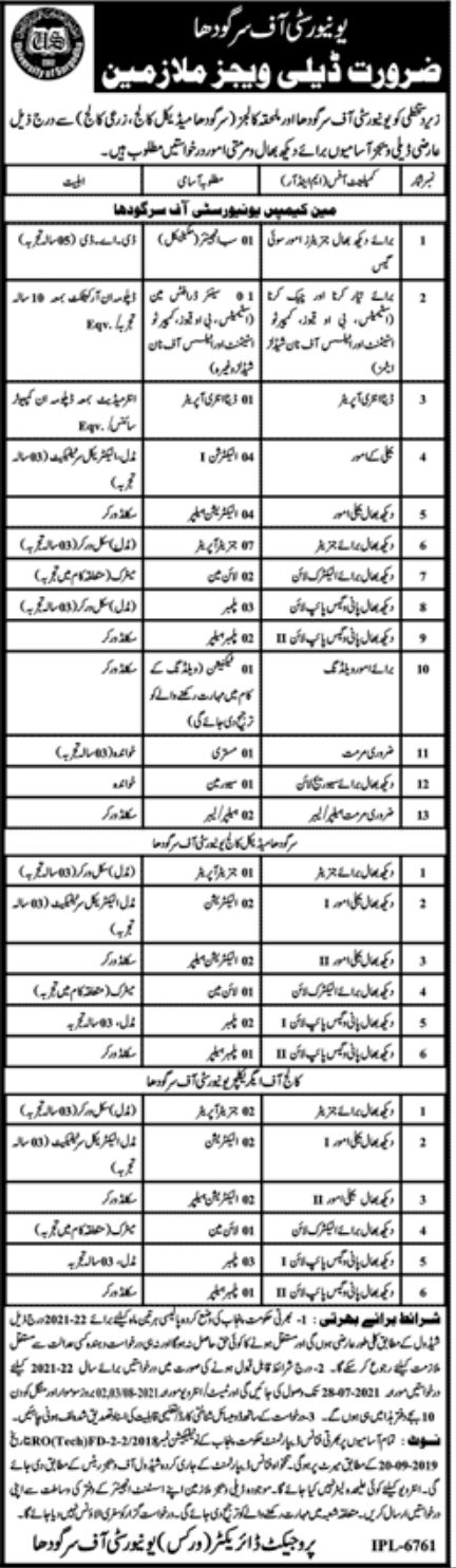 University of Sargodha UOS Jobs July 2021