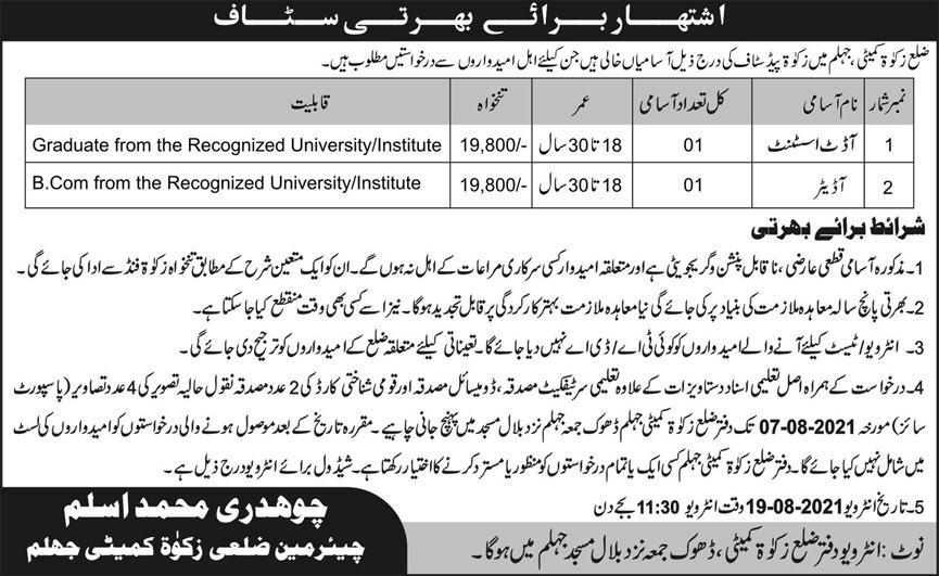 Zakat Committee Jhelum Jobs July 2021
