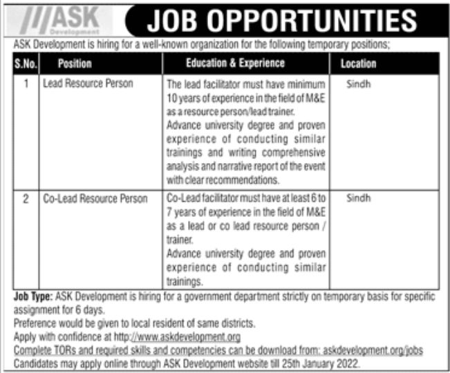 ASK Development Jobs January 2022