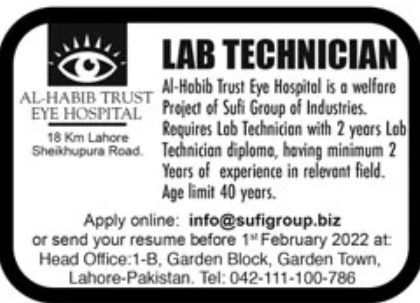 Al Habib Trust Eye Hospital Jobs January 2022