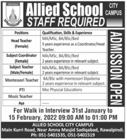 Allied School Jobs January 2022