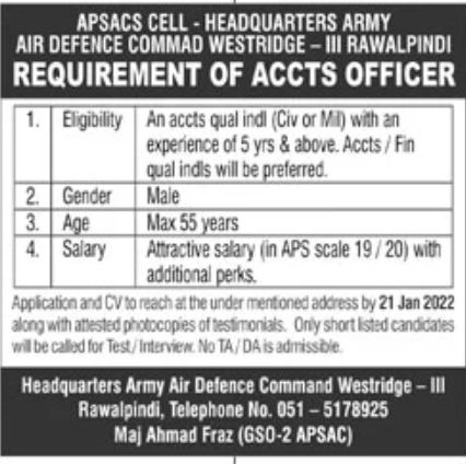 Army Air Defence Command Westrgidge Jobs January 2022