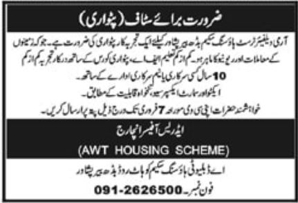 Army Welfare Trust Housing Scheme Jobs January 2022