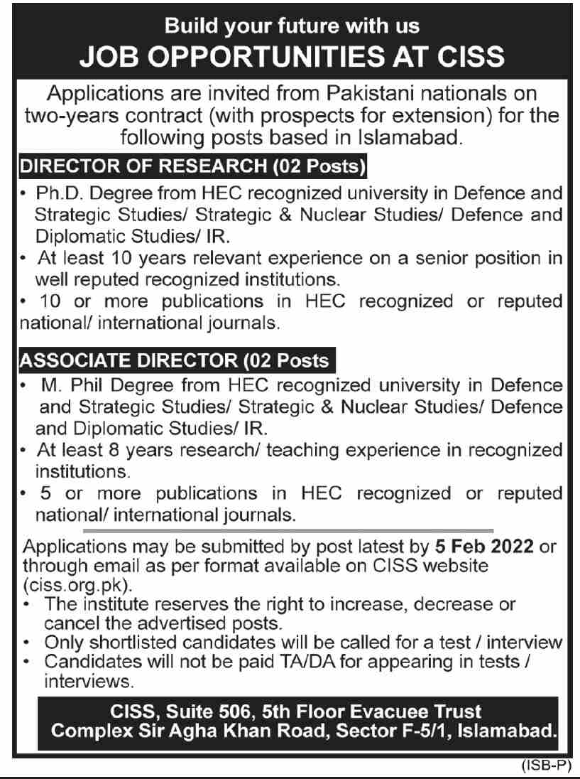 CISS Islamabad Jobs January 2022
