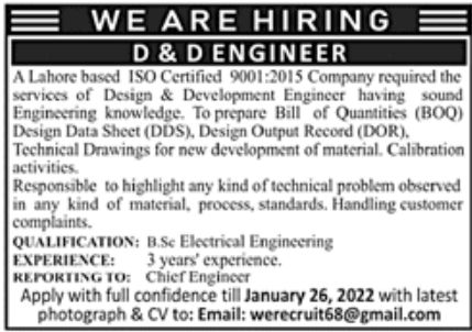 D & D Engineer Jobs January 2022