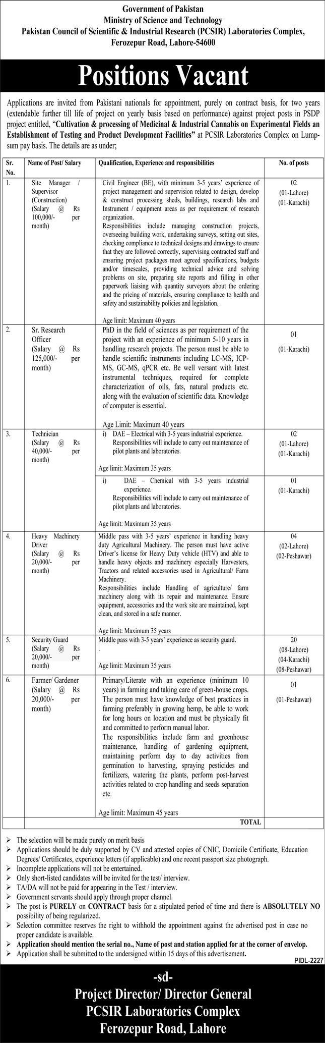 Government of Pakistan Ministry of Science and Technology Jobs January 2022