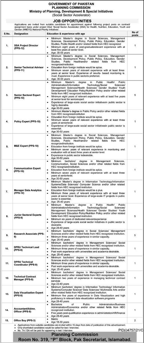 Government of Pakistan Planning Commission Jobs January 2022