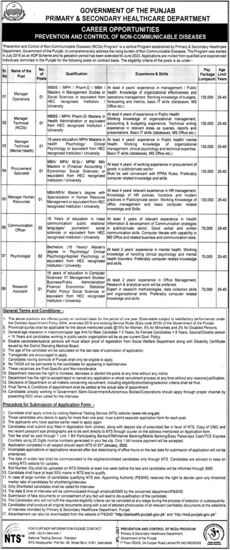 Government of the Punjab Primary & Secondary Healthcare Department Jobs January 2022