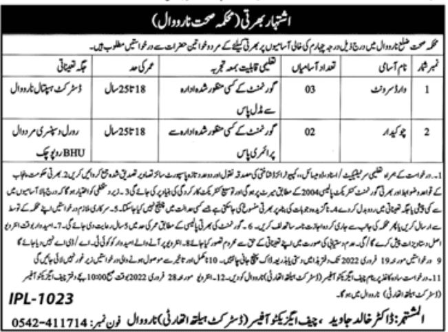 Health Sector Narowal Jobs January 2022