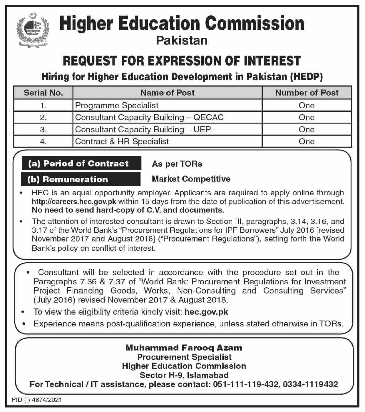 Higher Education Commission Pakistan Jobs January 2022