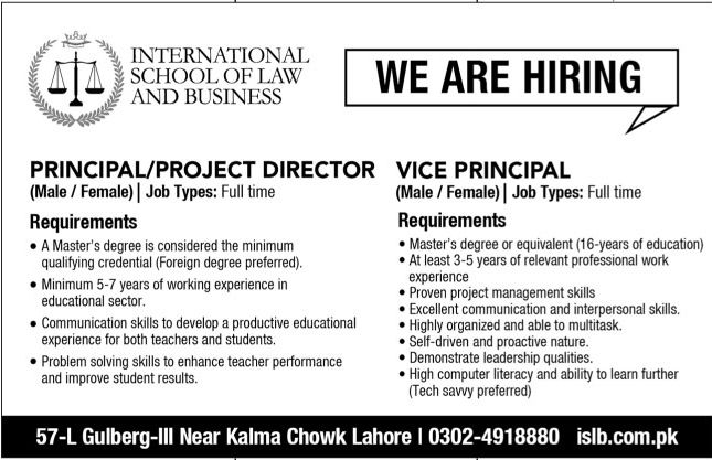 International School of Law and Business Jobs January 2022
