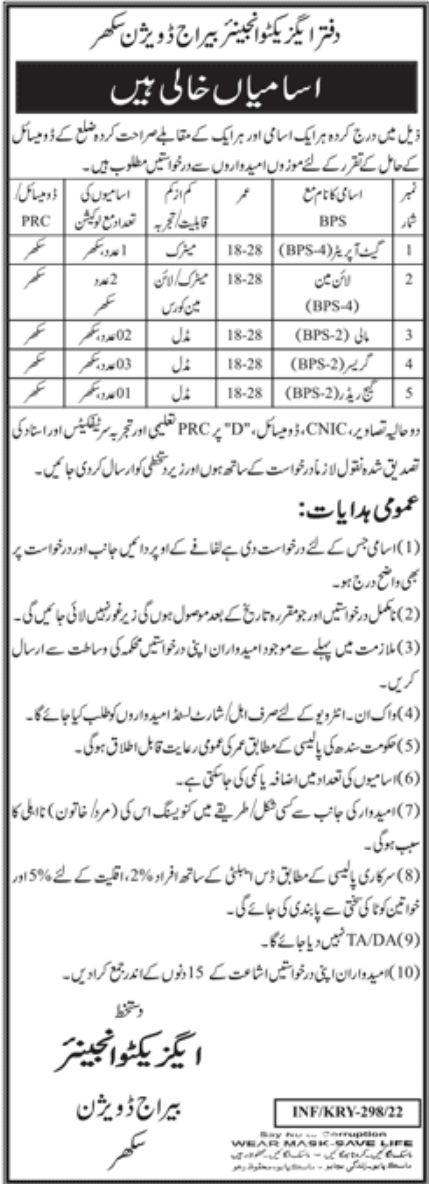 Irrigation Sector Sukkur Jobs January 2022