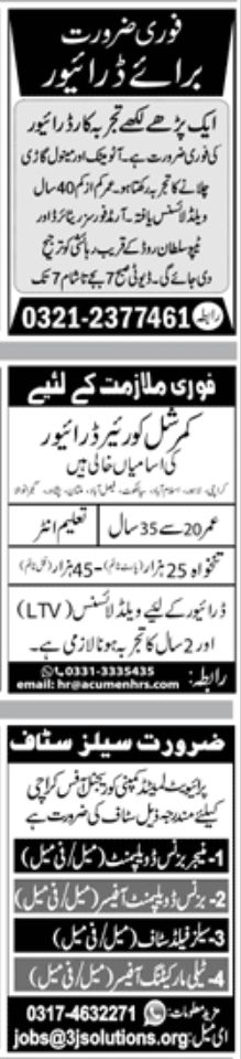 Jang Newspaper Jobs 30 January 2022