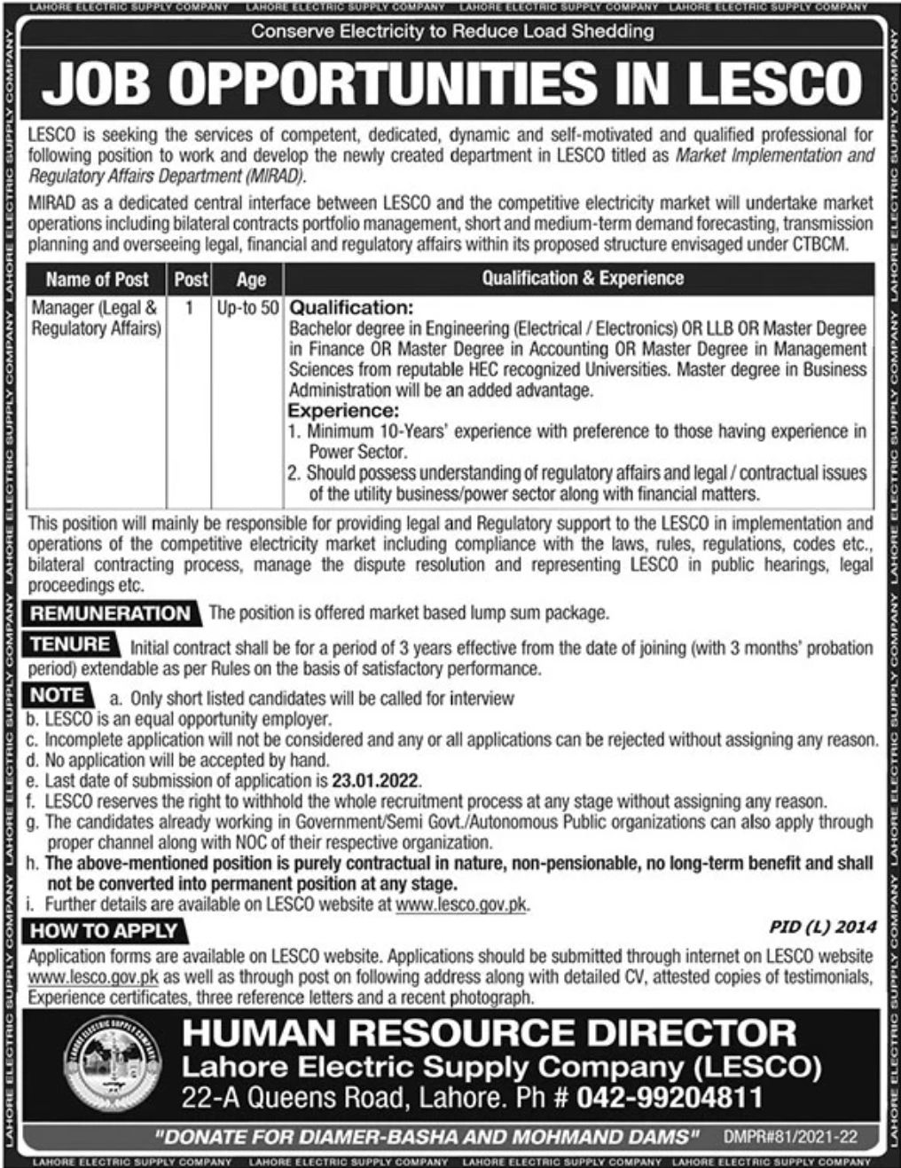 LESCO Jobs January 2022