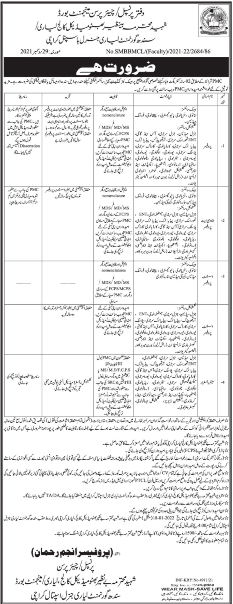 Lyari General Hospital Jobs January 2022