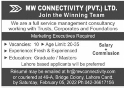 MW Connectivity Pvt Ltd Jobs January 2022
