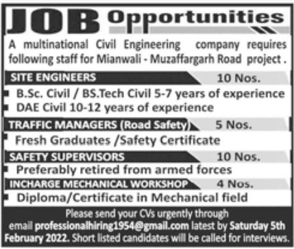Multinational Civil Engineering Company Jobs January 2022
