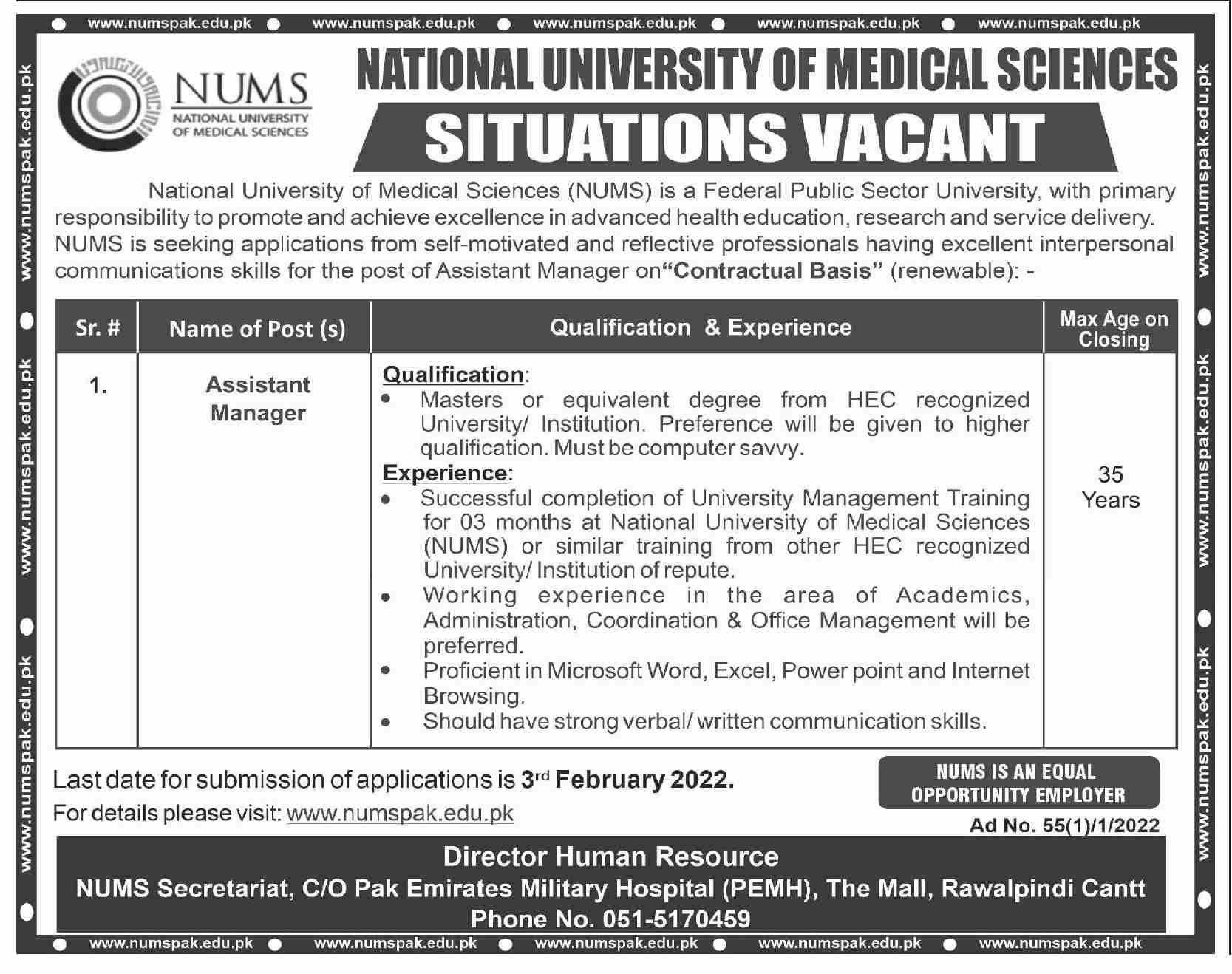 NUMS Jobs January 2022