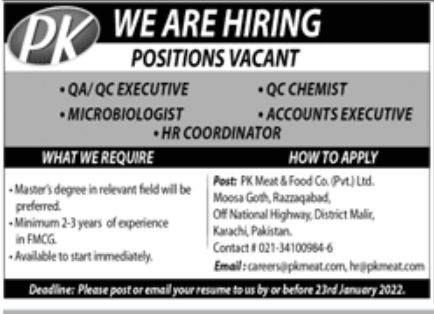 Private Sector Karachi Jobs January 2022