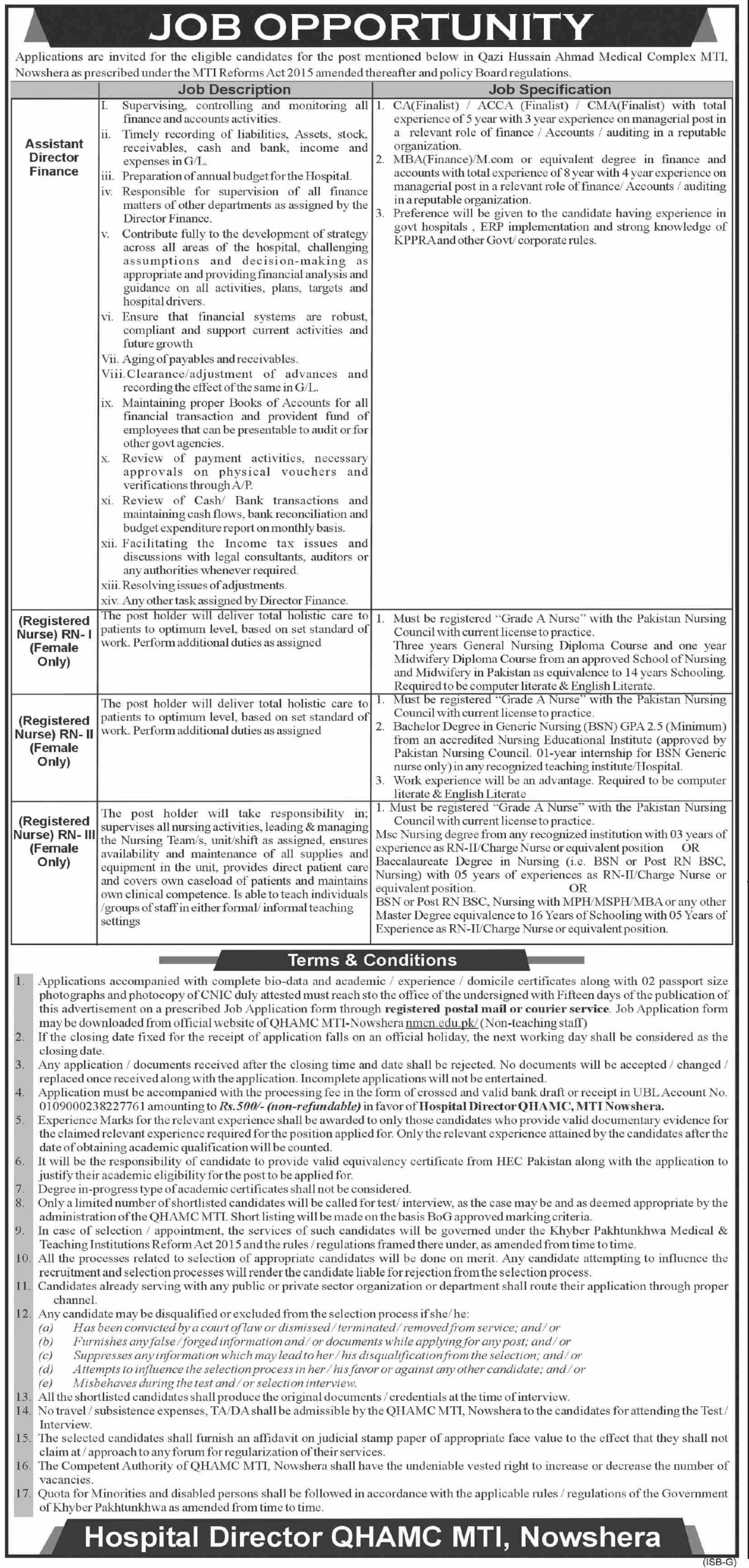 Qazi Hussain Ahmad Medical Complex MTI Jobs January 2022