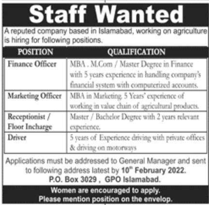 Reputed Company Islamabad Jobs January 2022