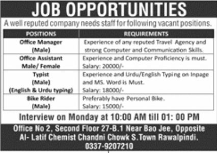 Reputed Company Rawalpindi Jobs January 2022