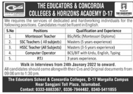 The Educators Jobs January 2022