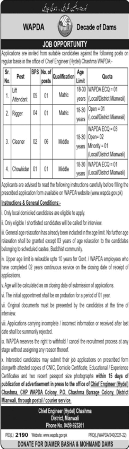 WAPDA Jobs January 2022